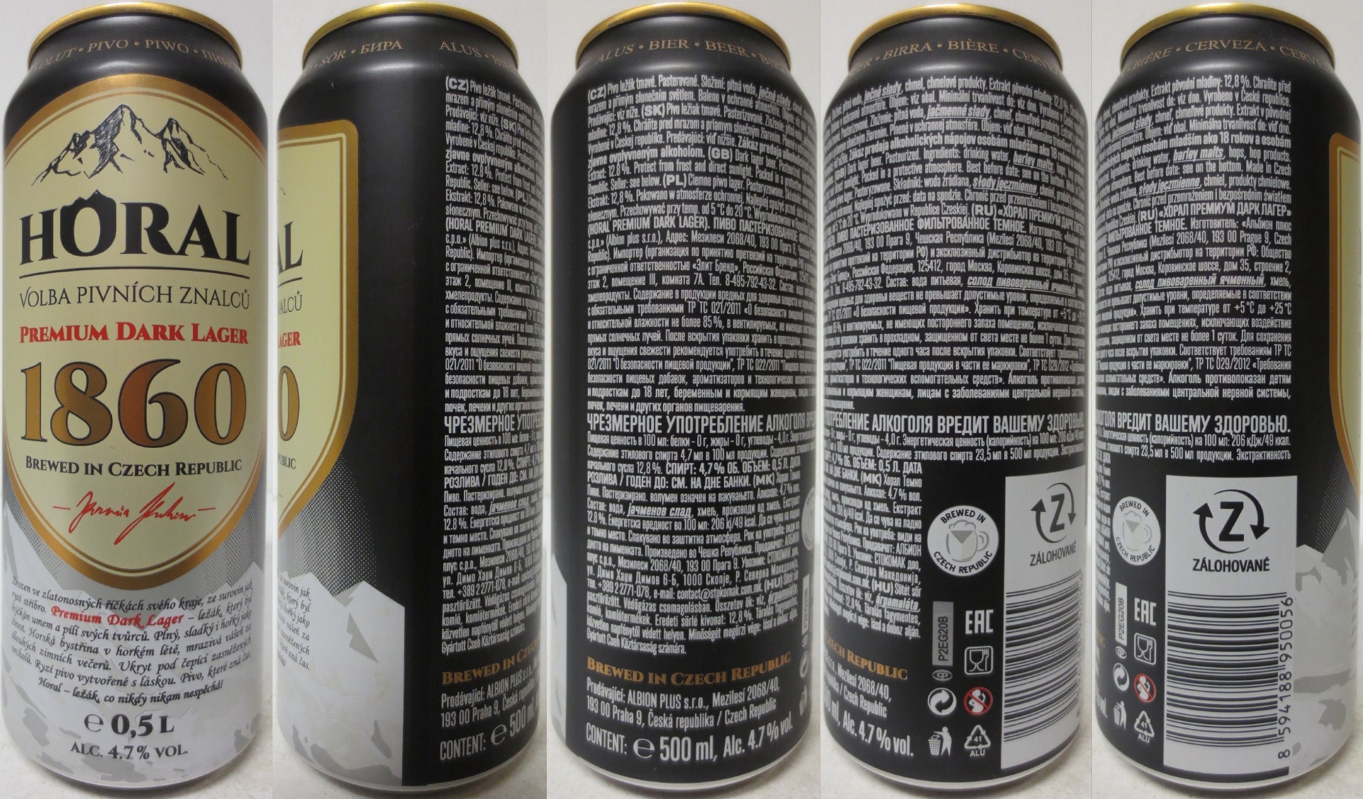 HORAL VOLBA PIVNÍCH ZNALCŮ PREMIUM DARK LAGER 1860 BREWED IN CZECH REPUBLIC (50cl) (B/O) č.1 