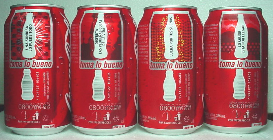Coca Cola Toma lo Bueno set from VENEZUELA (4 cans) (35,5cl) (B/O) 