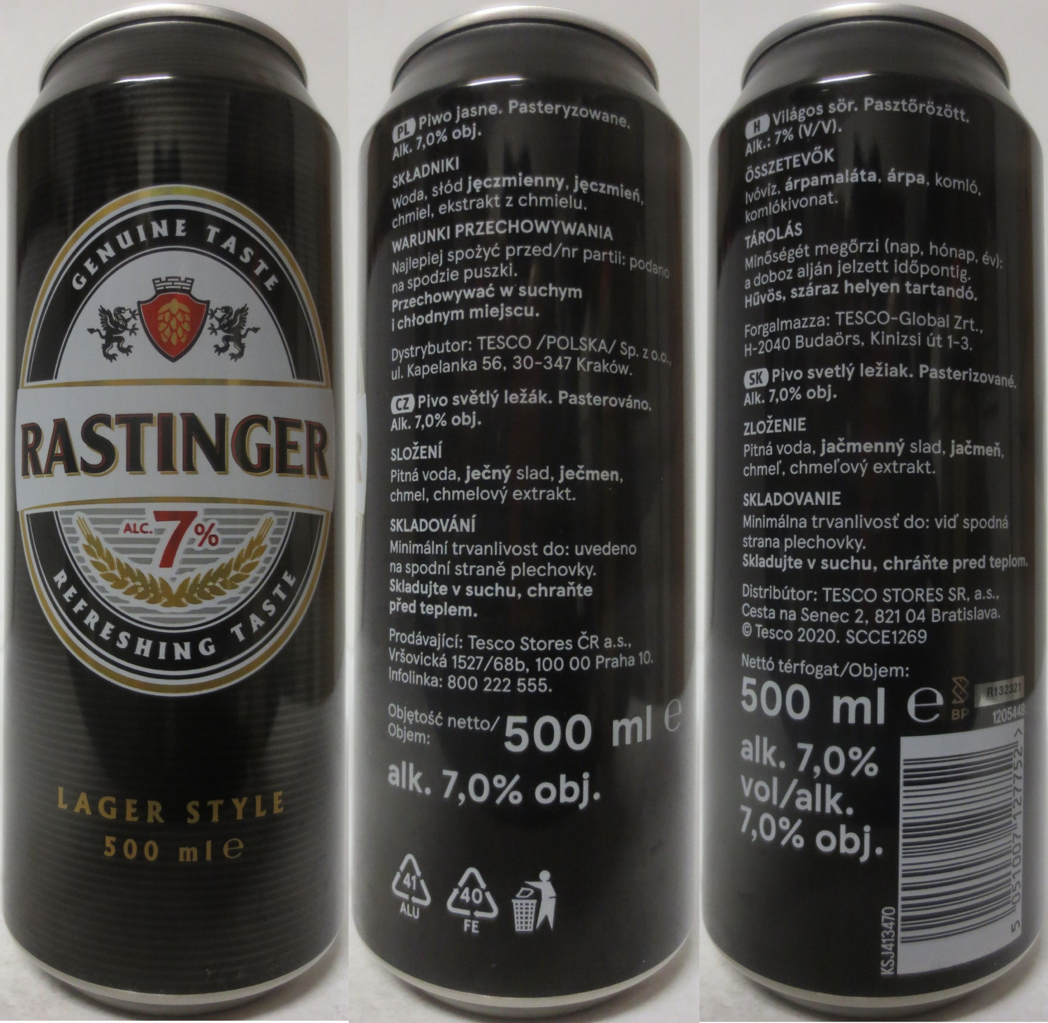 RASTINGER ALC. 7% LAGER STYLE 500ml e (CZ) (50cl) (B/O) č.1 