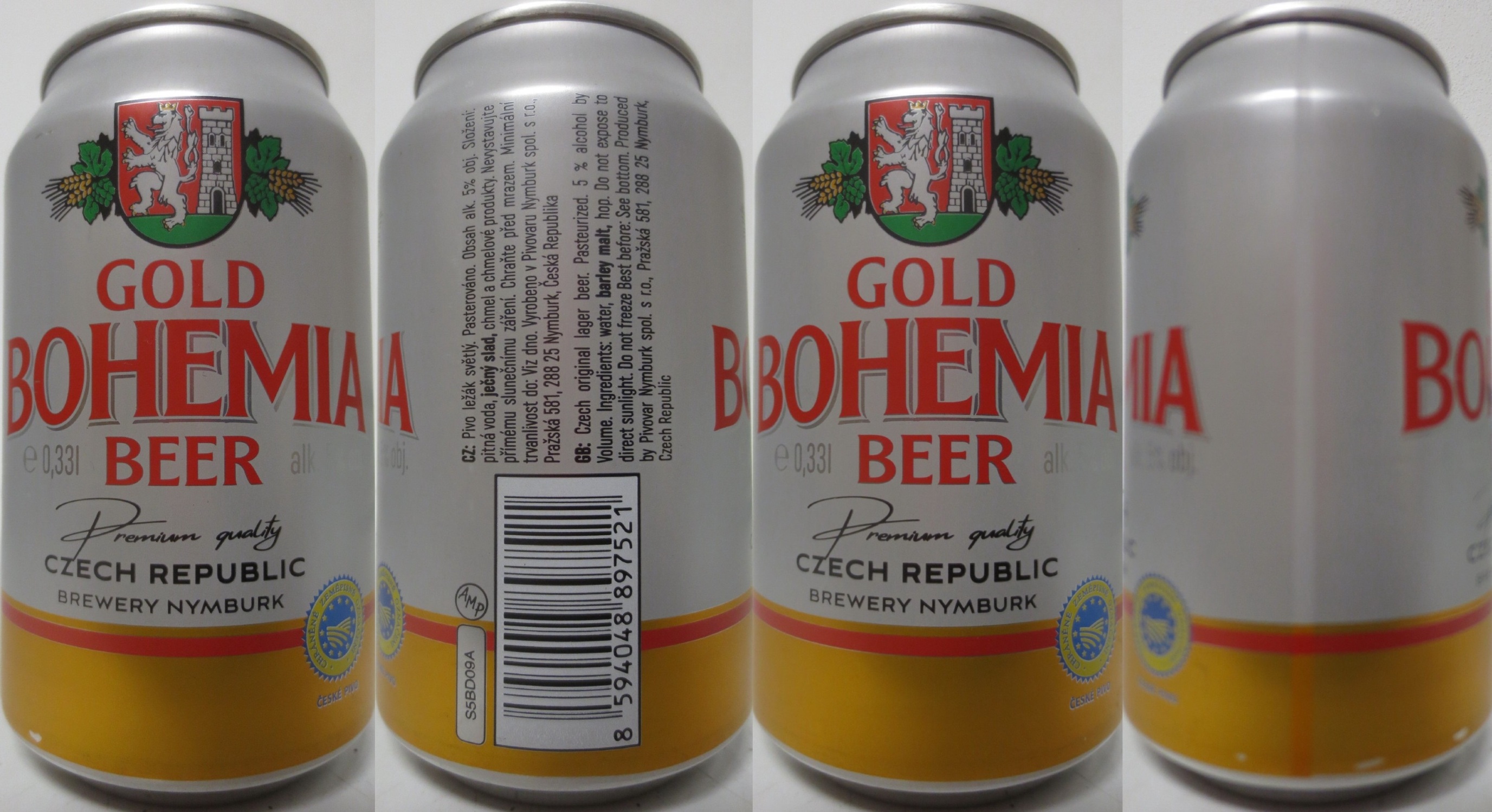 GOLD BOHEMIA BEER Premium quality CZECH REPUBLIC BREWERY NYMBURK (33cl) (B/O) č.1 