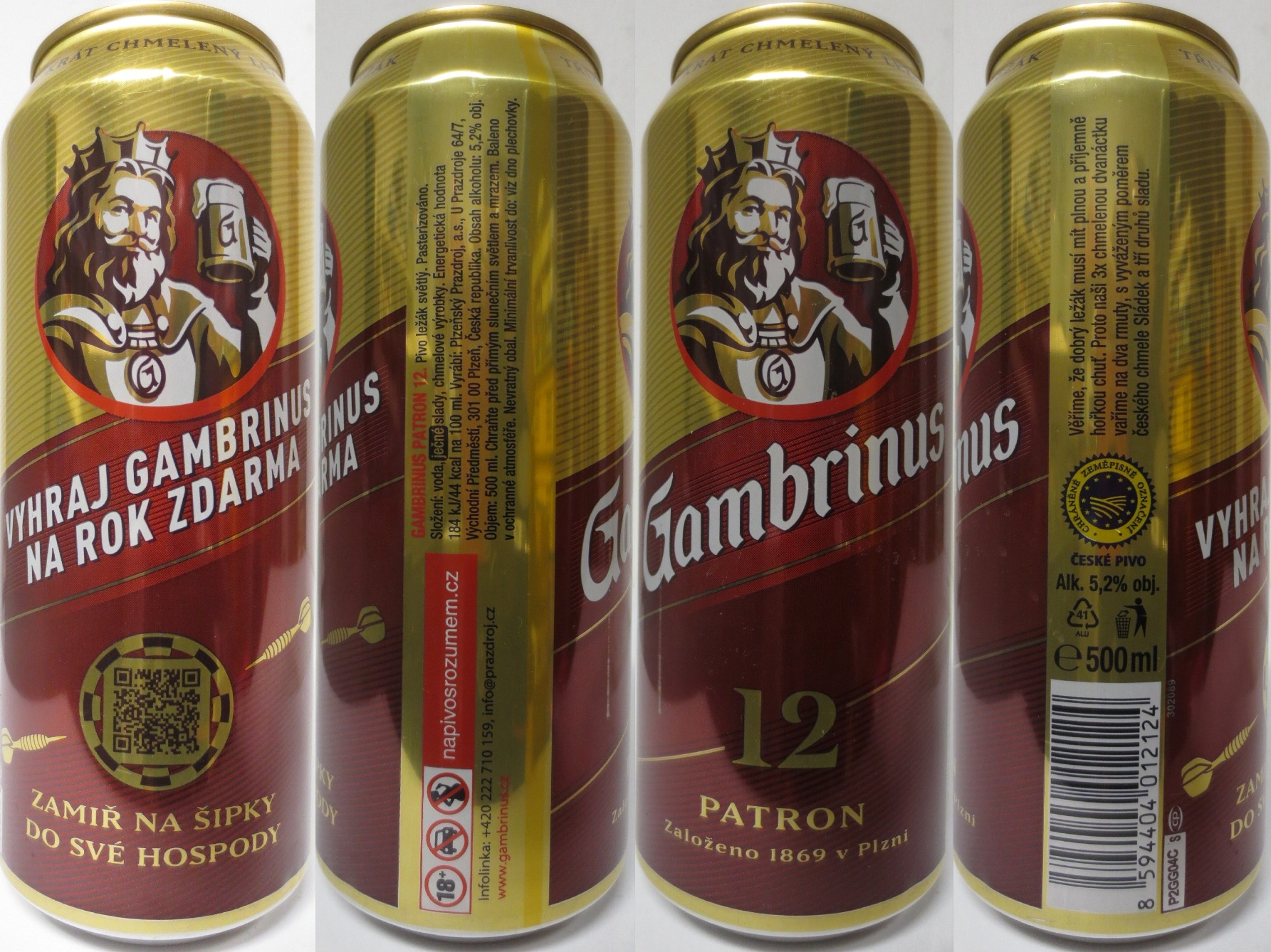 Gambrinus 12 PATRON VYHRAJ GAMBRINUS NA ROK ZDARMA ZAMIŘ NA ŠIPKA DO SVÉ HOSPODY (50cl) (B/O) č.1 