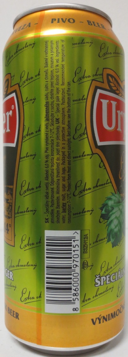 Urpiner Extra hoppy 14° SPECIAL PALE LAGER EXCEPTIONAL SLOVAK BEER(50cl) (B/O)