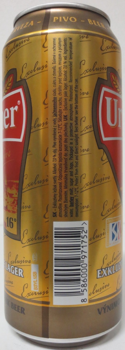 Urpiner Exclusive EXCLUSIVE PALE LAGER EXCEPTIONAL SLOVAK BEER (50cl) (B/O) č.2