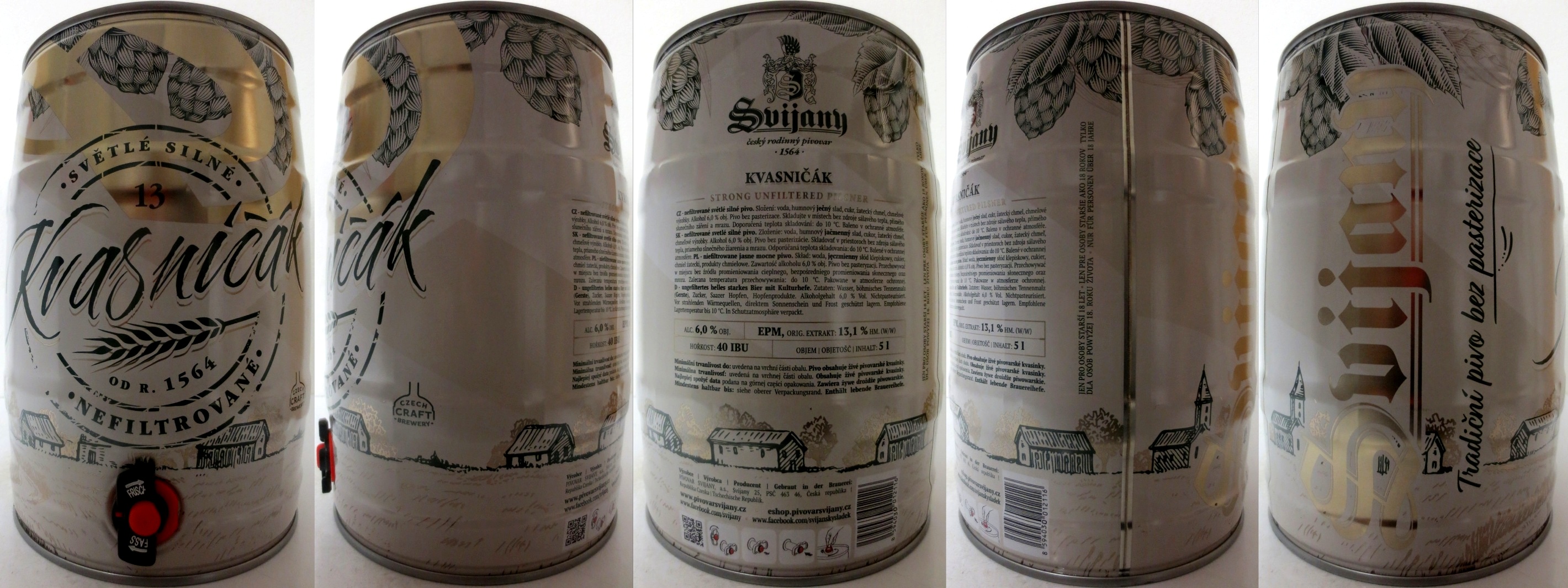 Svijany Český rodinný pivovar .1564. Kvasničák SVĚTLÉ SILNÉ NEFILTROVANÉ (5L) č.1