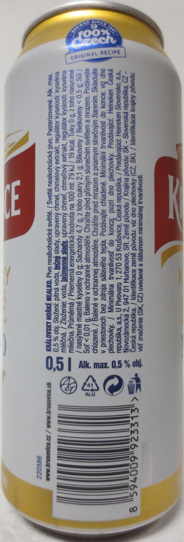 KRUŠOVICE KRÁLOVSKÝ PIVOVAR KRÁLOVSKY HOŘKÉ NEALKO (50cl) (B/O)