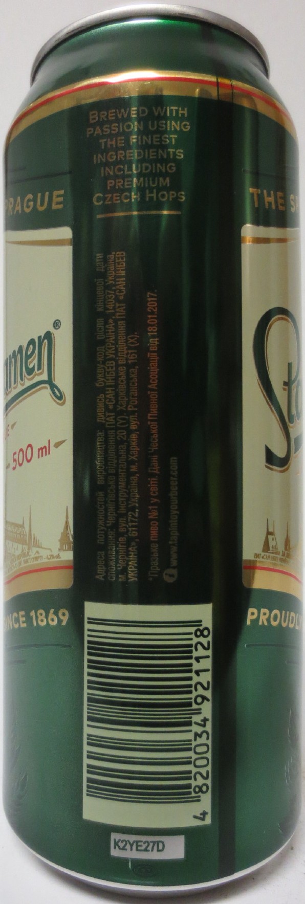 Staropramen EST. IN PRAGUE THE SPIRIT OF PRAGUE PROUDLY BREWED SINCE 1869 (UA) (50cl) (B/O) č.1