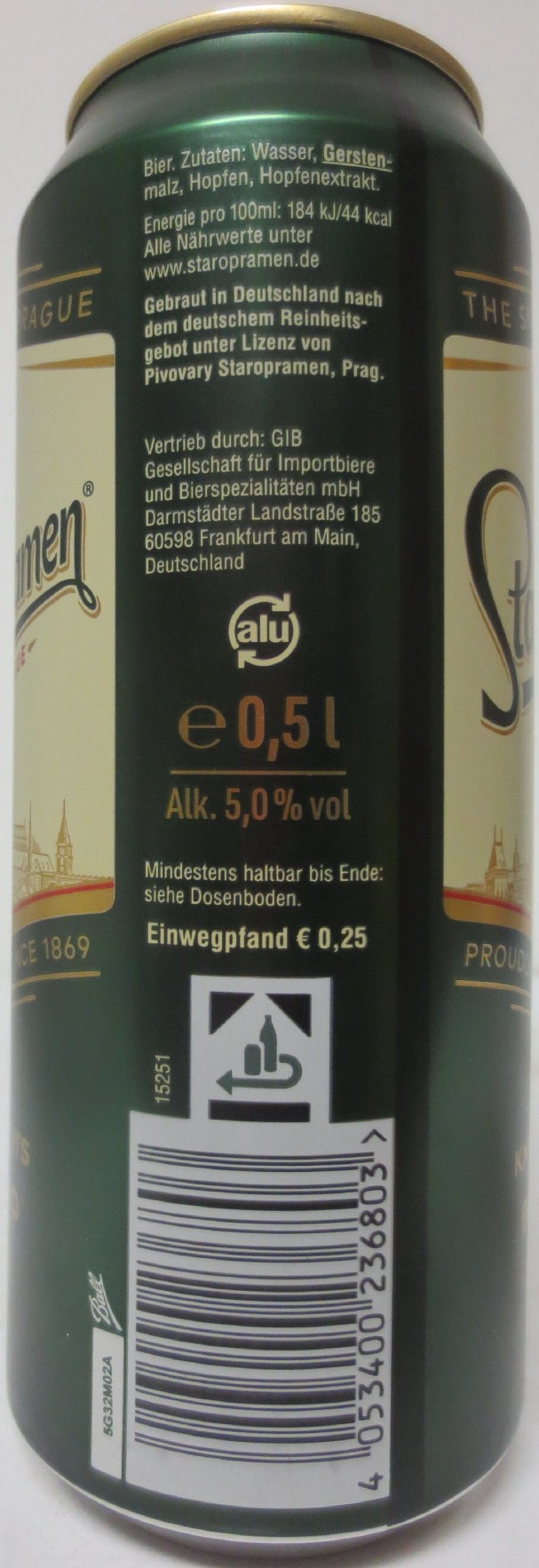 Staropramen EST. IN PRAGUE KNOWN FOR ITS BALANCED TASTE (S) (50cl) (B/O) č.1