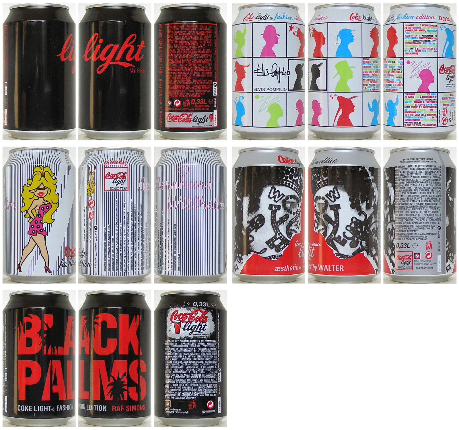 Special Coca-Cola Light Series FASHION SET from BELGIUM (5 cans) (33cl) (B/O)