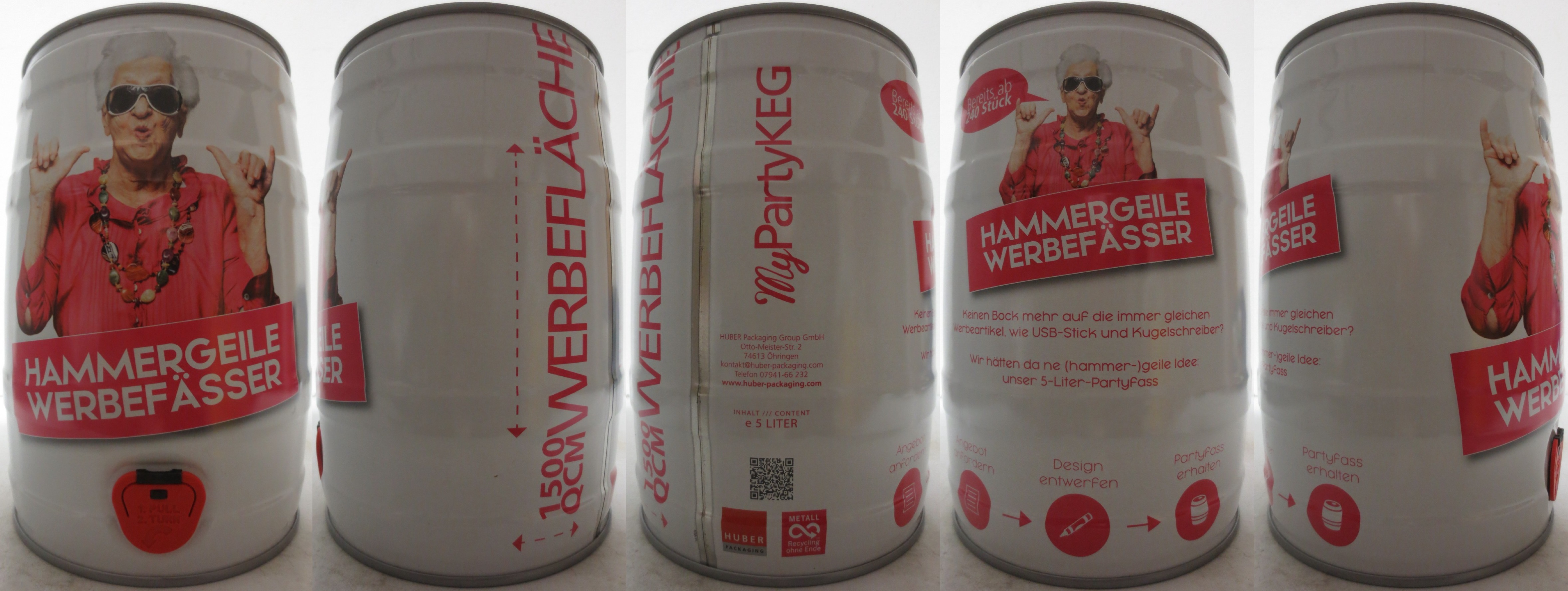 HUBER PACKAGING HAMMERGEILE WERBEFÄSSER (5L) Nr.1 (weiss-pink)