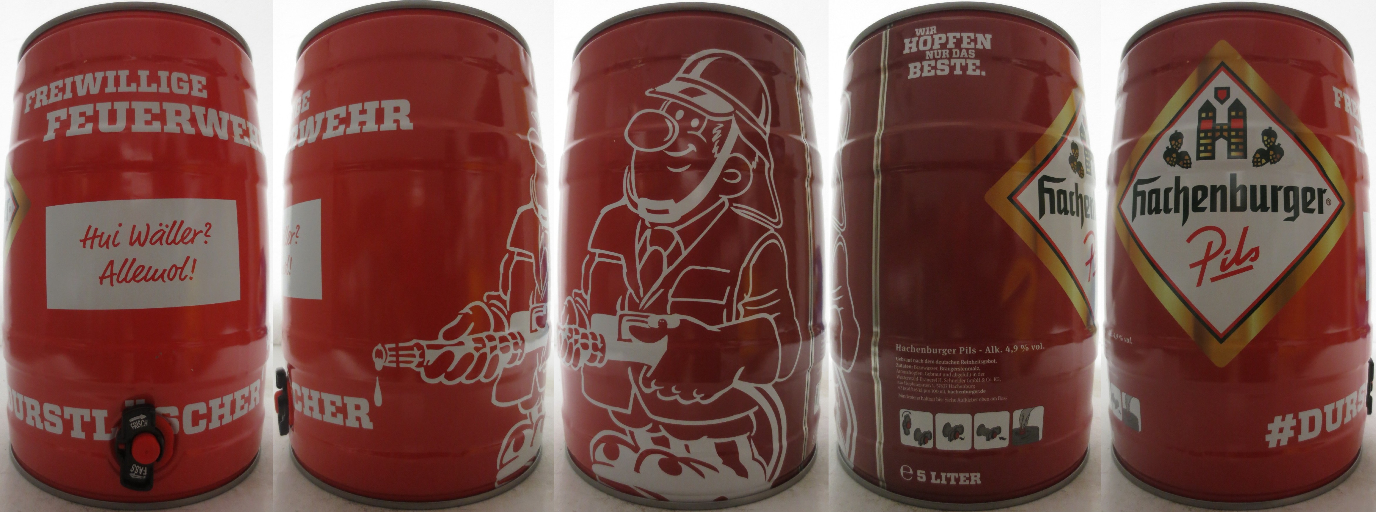 Hachenburger Pils FREIWILLIGE FEUERWEHR DURSTLÖSCHER Hui Wäller Allemol (5L) Nr.1