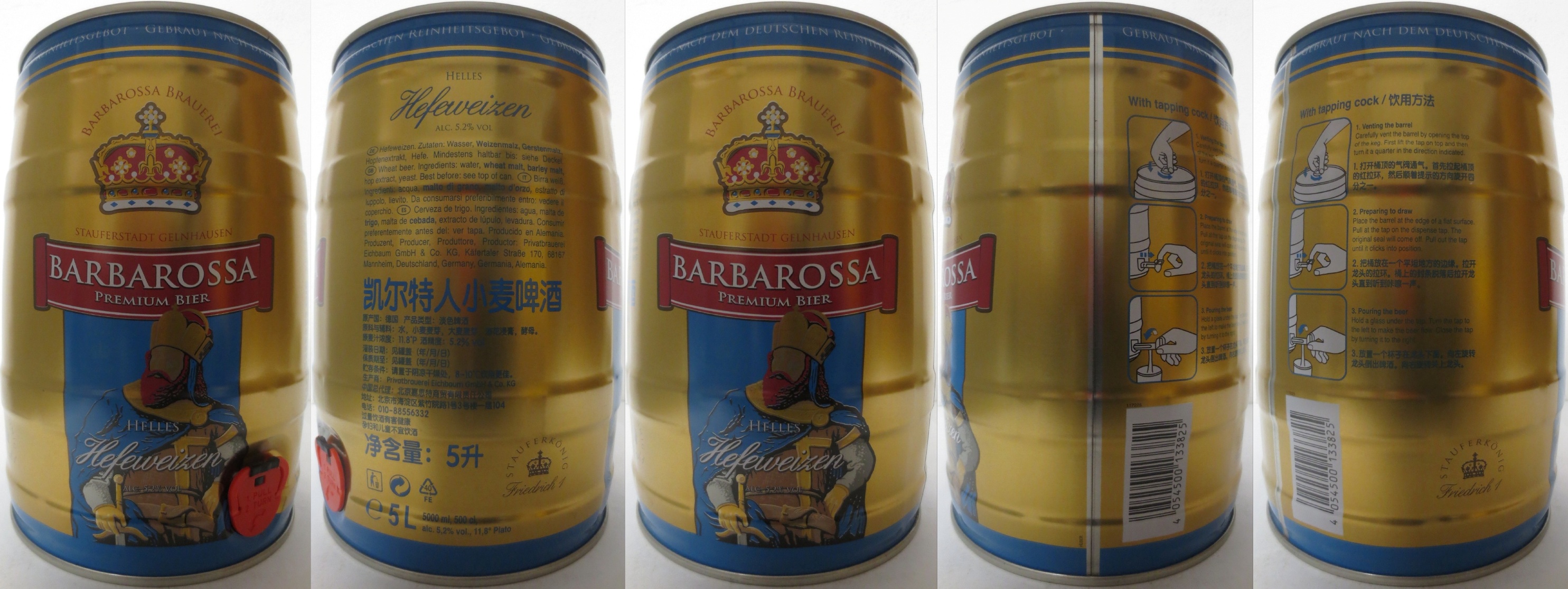 BARBAROSSA PREMIUM BIER HELLES Hefeweizen ALC. 5,2% VOL (5L) Nr.1