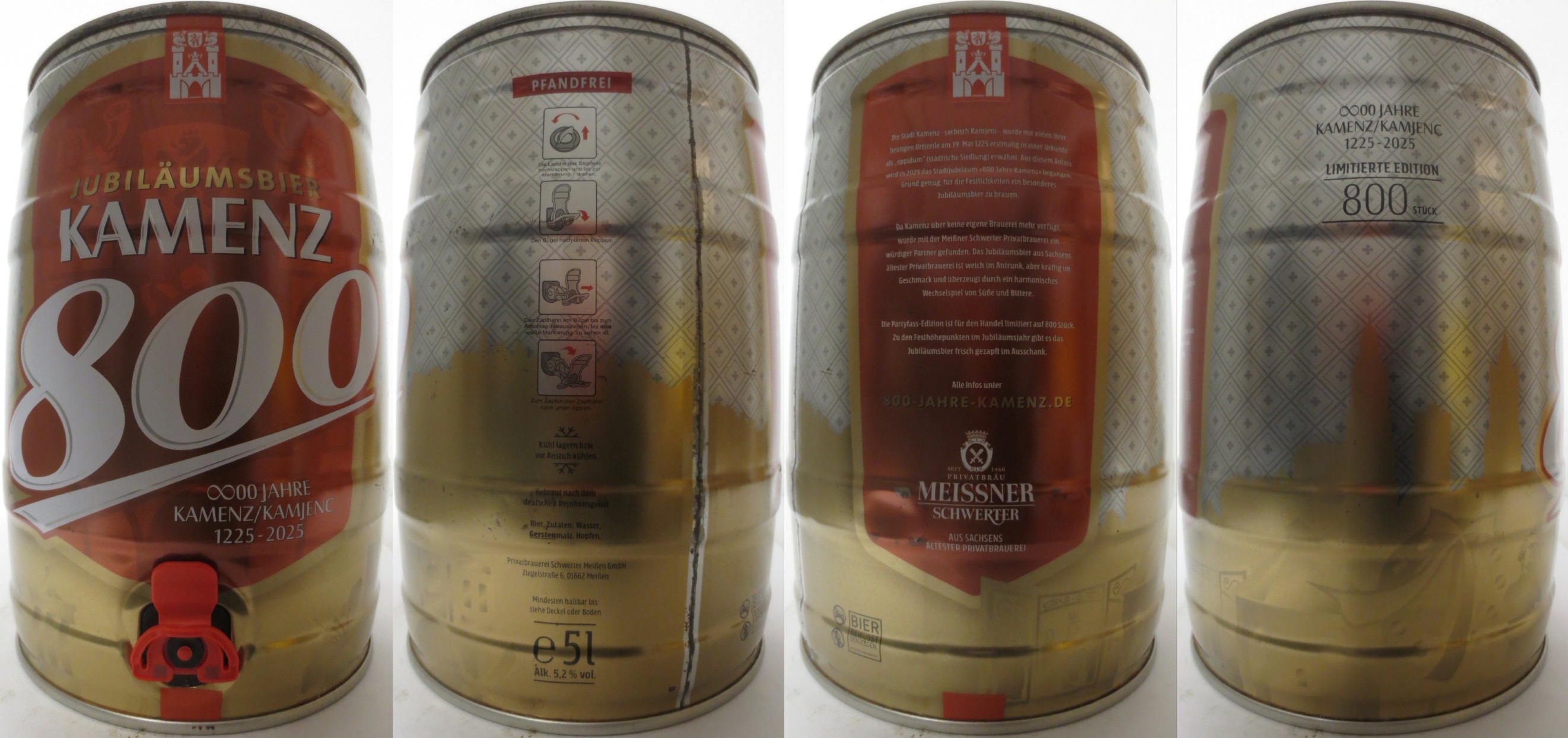 KAMENZ JUBILÄUMSBIER 800 JAHRE KAMENZ-KAMJENC 1225-2025 (5L) Nr.1