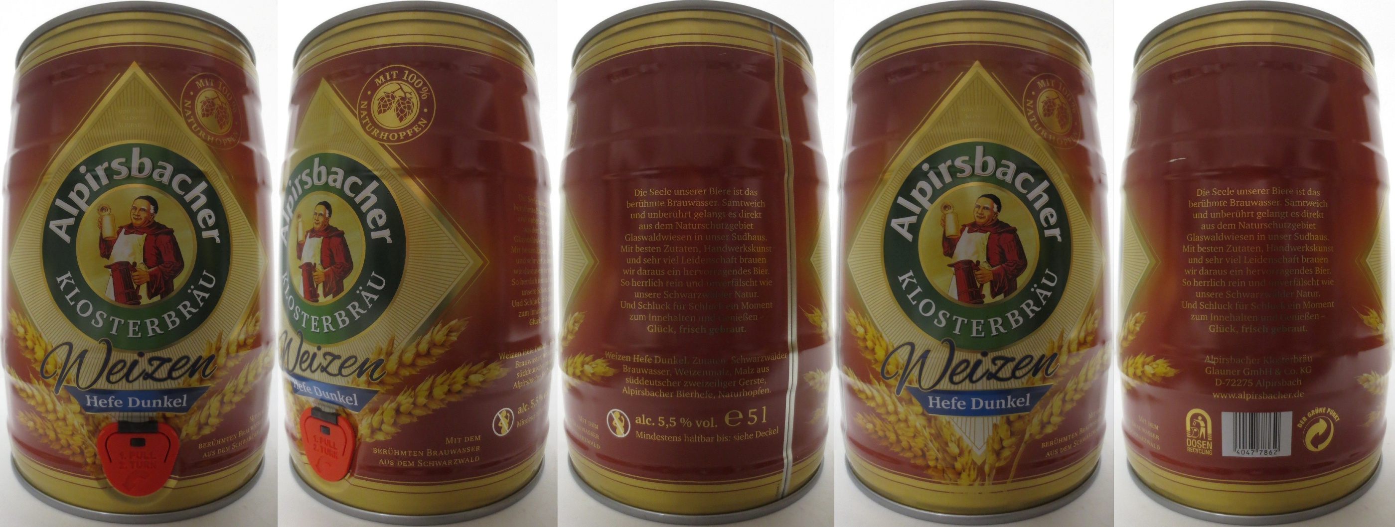 Alpirsbacher KLOSTERBRÄU Weizen Hefe Dunkel (5L) Nr.1 