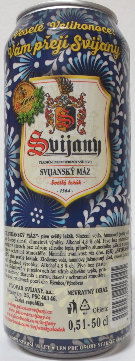Svijany SVIJANSKÝ MÁZ Nepasterizované Veselé Velikonoce (50cl) (B/O) modrá