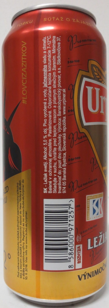 Urpiner Premium 12° LEŽIAK SVETLÝ New York BUBO (50cl) (B/O)