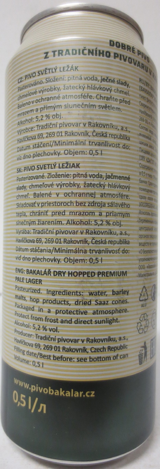 Bakalář ZA STUDENA CHMELENÝ SVĚTLÝ LEŽÁK (50cl) (B/O) č.1