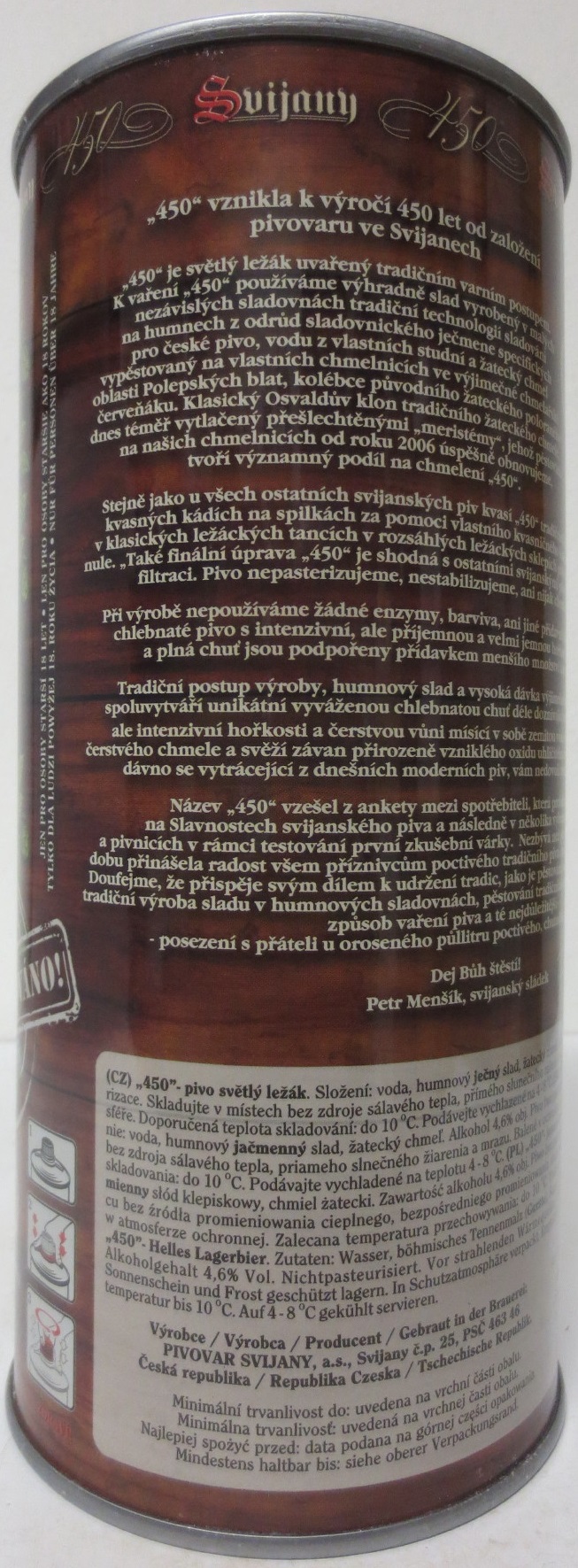 Svijany 450 - Premiový ležák - 1564 - PLECHOVKA nejen PRO CHLAPY (200cl) č.2