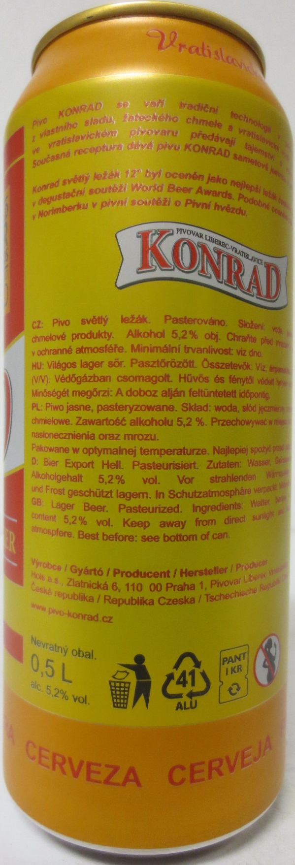 KONRAD ORIGINAL CZECH LAGER BEER WORLD BEER AWARDS (50cl) (B/O)