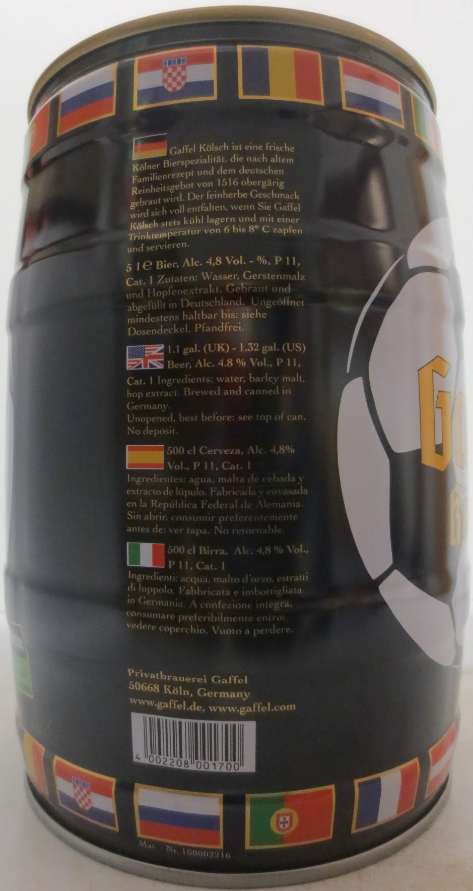 Gaffel kölsch FOOTBALL (5L) Nr.1