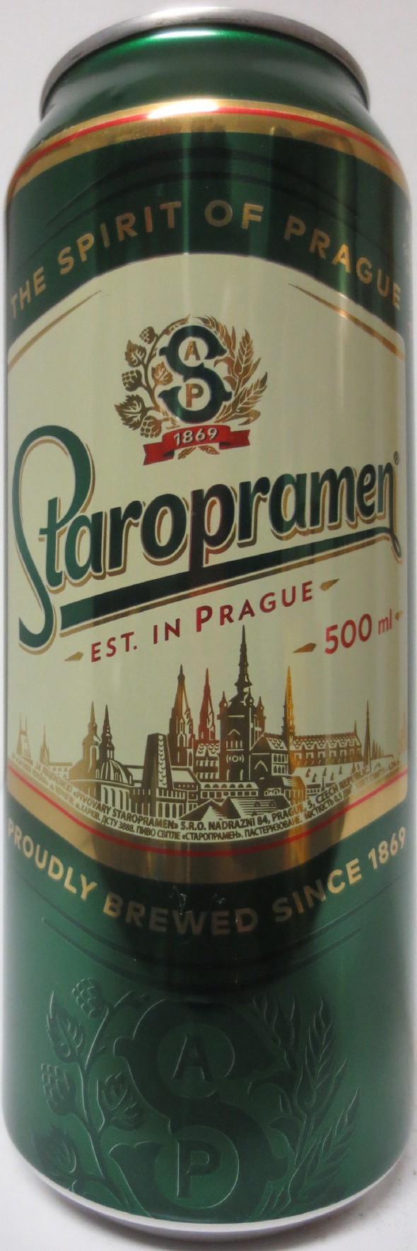 Staropramen EST. IN PRAGUE THE SPIRIT OF PRAGUE PROUDLY BREWED SINCE 1869 (UA) (50cl) (B/O) č.1