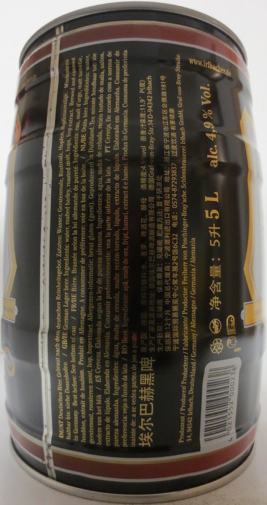 IRLBACHER PREMIUM Schwarzbier (5L) Nr.1 