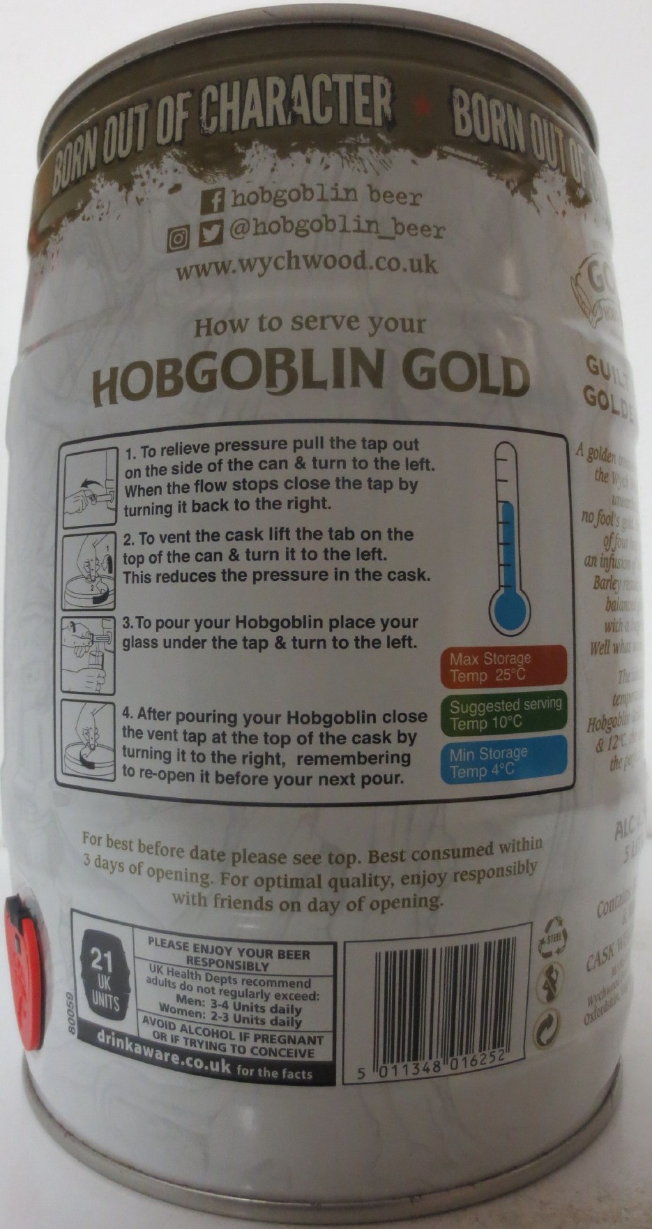 WYCHWOOD BREWERY GOLD HOBGOBLIN 4.2% Alc.Vol. (5L) Nr.1