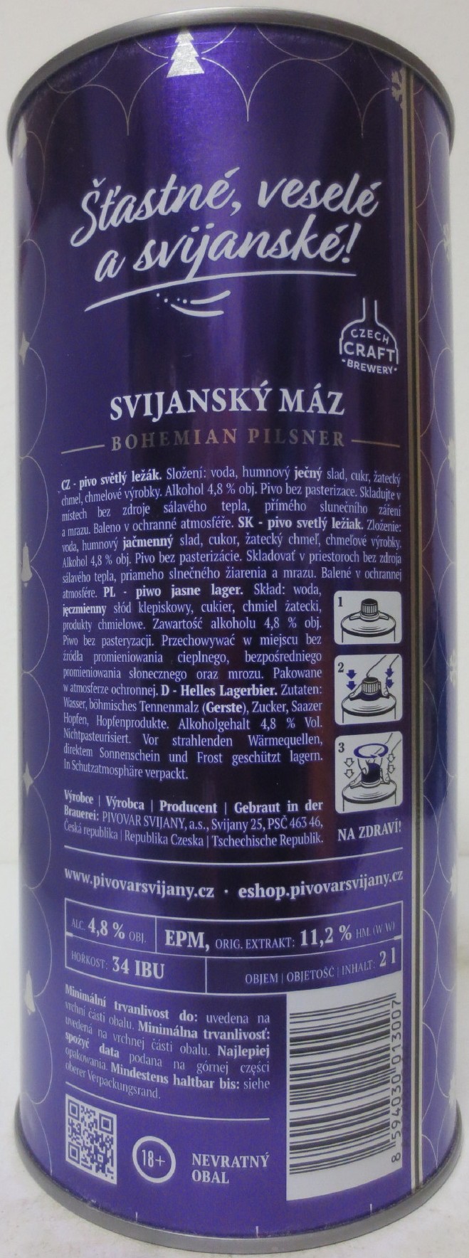 Svijany SVIJANSKÝ MÁZ - Světlý ležák .1564. 11 III VÁNOCE 2022 (200cl) č.1