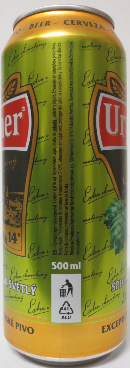 Urpiner Extra hoppy 14° SPECIAL PALE LAGER EXCEPTIONAL SLOVAK BEER(50cl) (B/O)