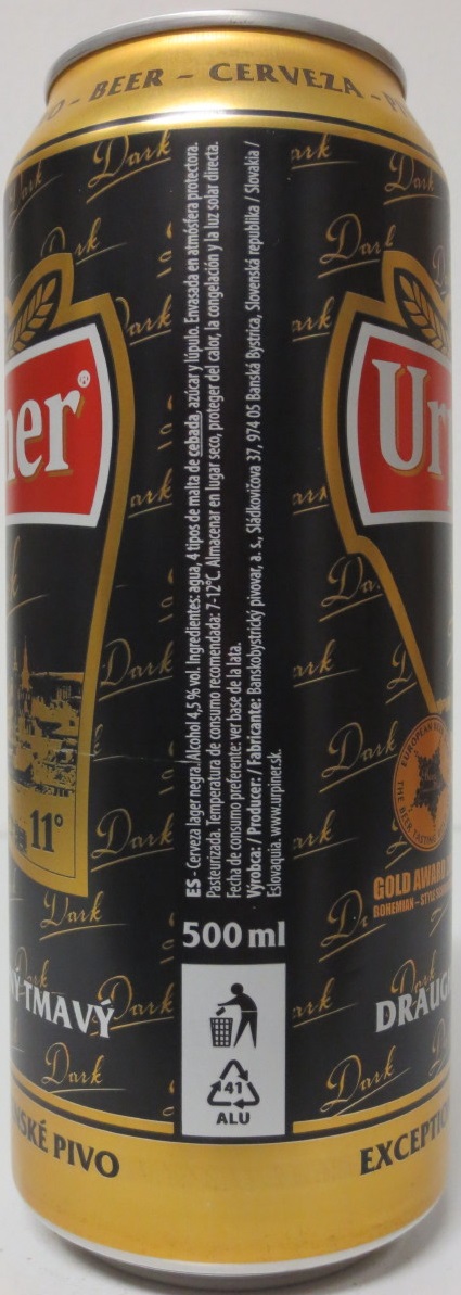 Urpiner 11° Dark DRAUGT DARK LAGER EXCEPTIONAL SLOVAK BEER (50cl) (B/O) č.2