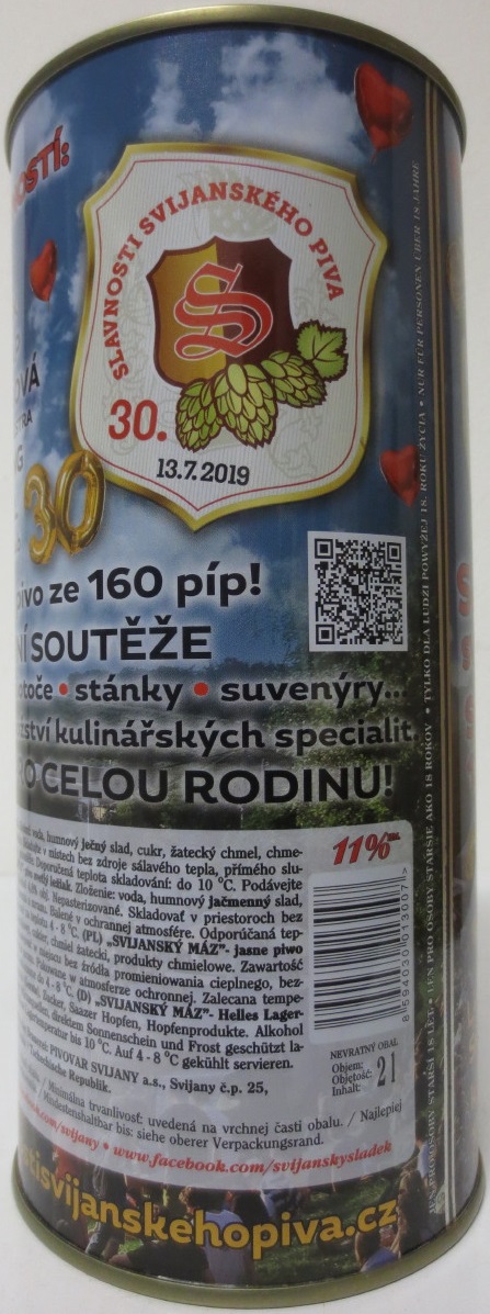 Svijany SVIJANSKÝ MÁZ 30. SLAVNOSTI SVIJANSKÉHO PIVA 13.7.2019 (200cl) č.1