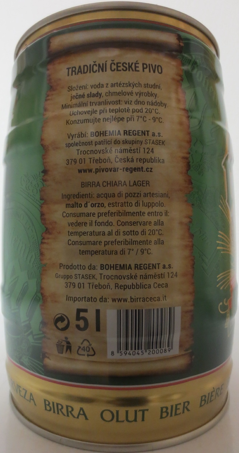 Bohemia regent Tradiční české pivo TŘEBOŇ (5L) č.1