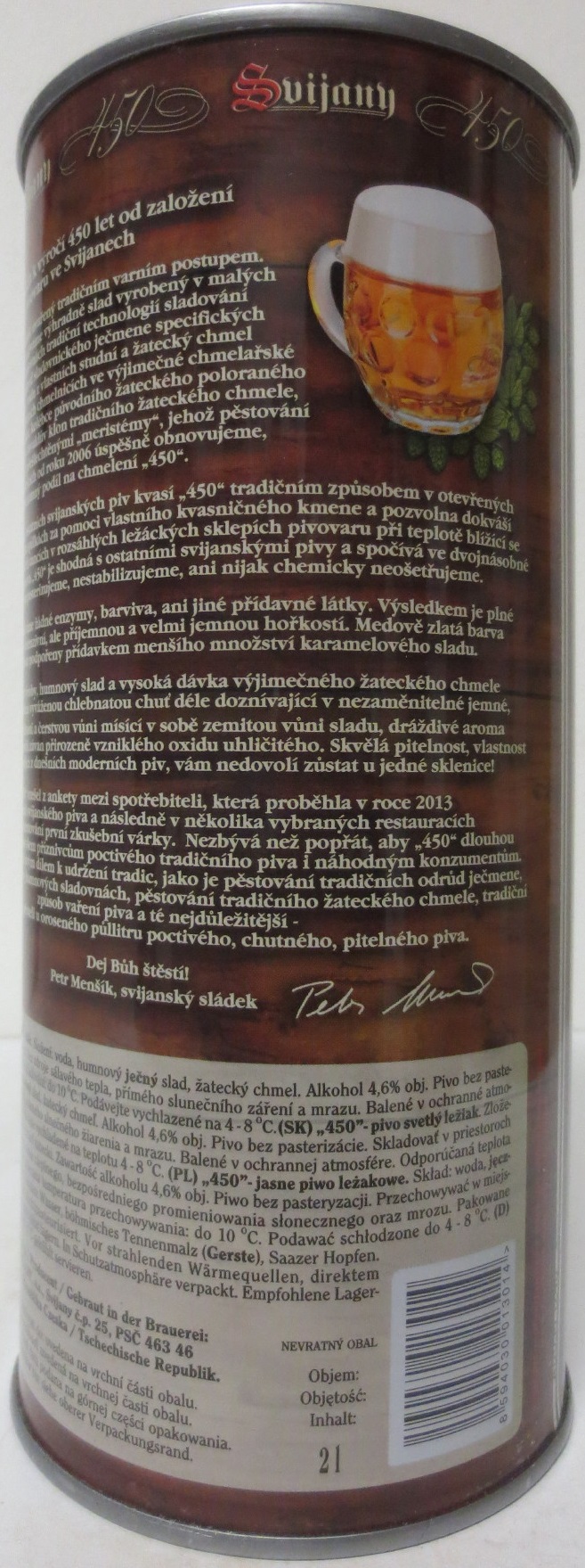 Svijany 450 - Premiový ležák - 1564 - PLECHOVKA nejen PRO CHLAPY (200cl) č.2