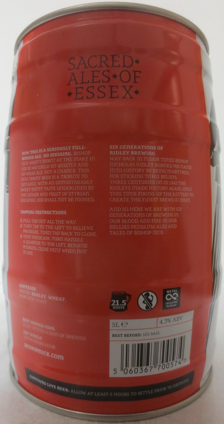 BISHOP NICK 1555 AMBER ALE 4,3% ABV (5L) Nr.1