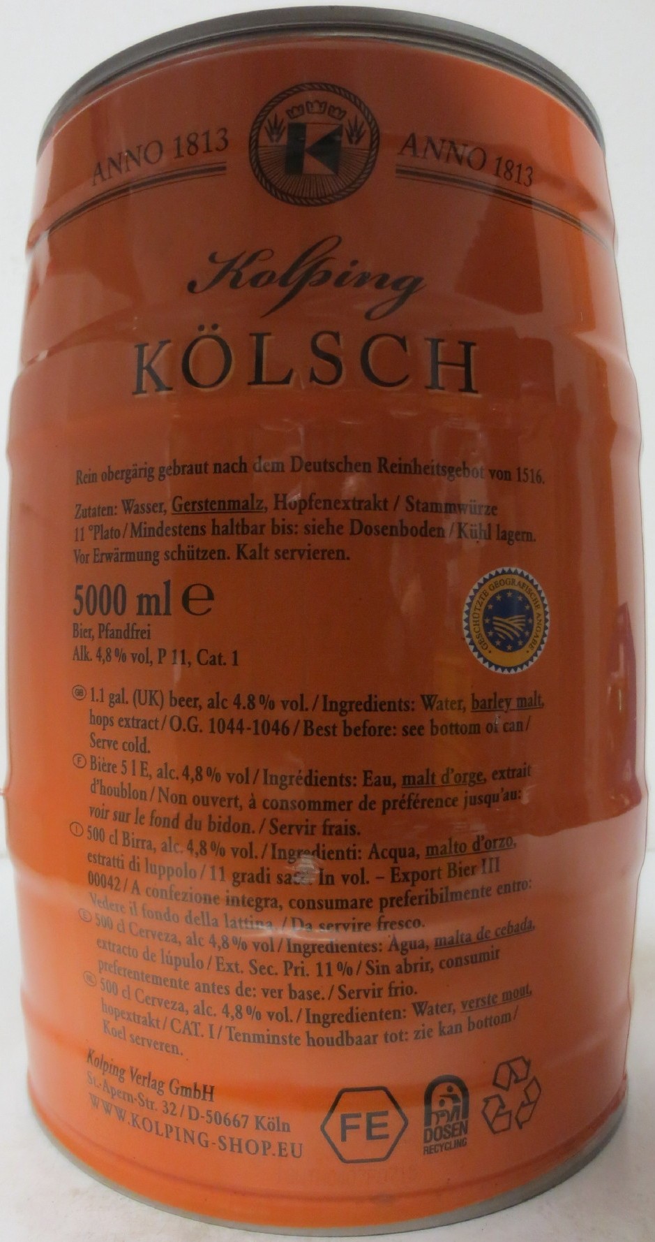 Kolping Kölsch REIN OBERGARIG NACH TRADITIONELLER BRAUART (5L) Nr.3