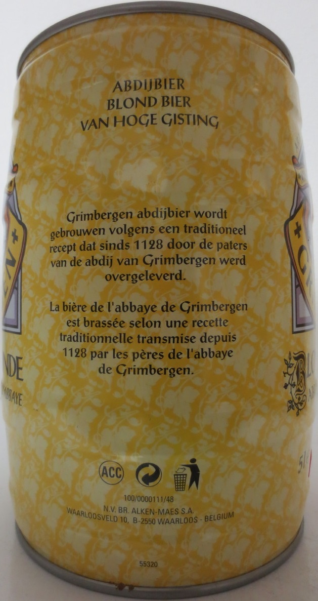 GRIMBERGEN BLOND BLONDE ABDIJBIER BIERE D´ABBAYE (5L) Nr.1