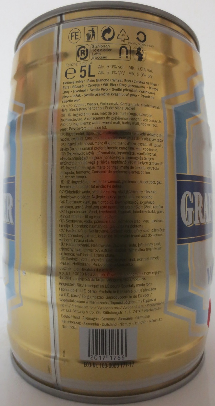 GRAFENWALDER HEFE WEISSBIER (5l) Nr.1 