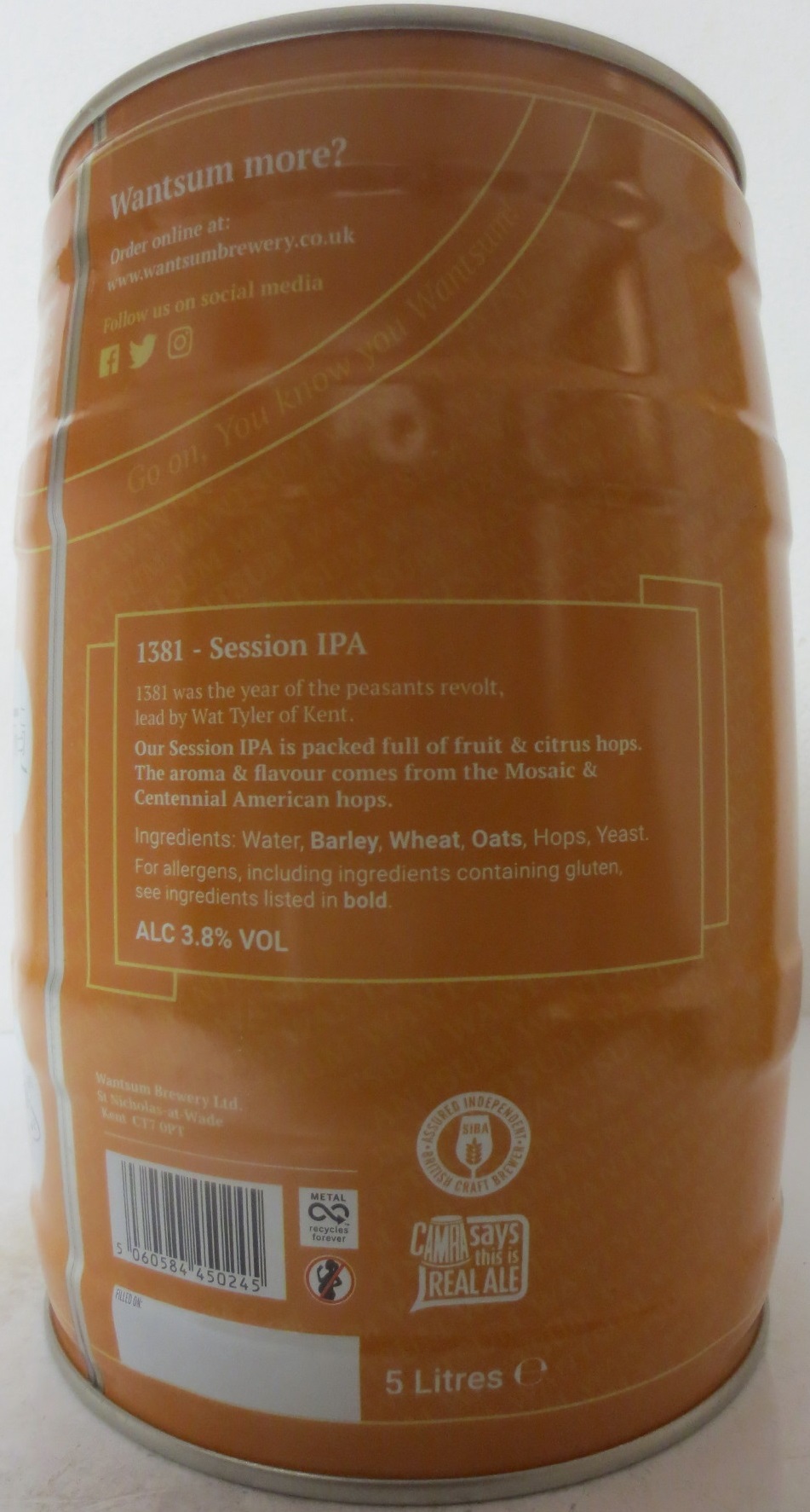 WANTSUM 1381 Session IPA ALC 3,8% VOL (5L) Nr.1