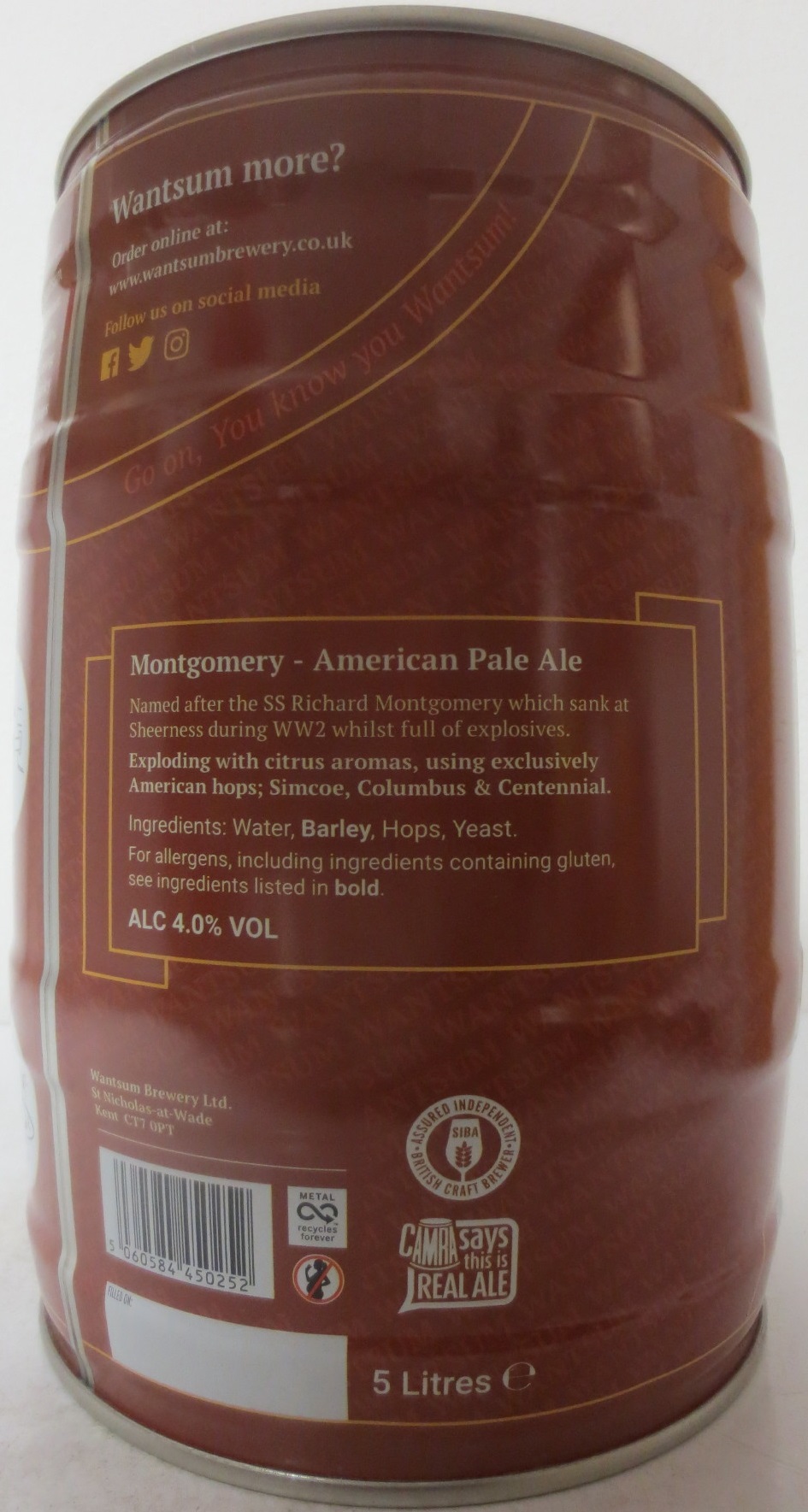 WANTSUM MONTGOMERY American Pale Ale ALC 4,0% VOL (5L) Nr.1