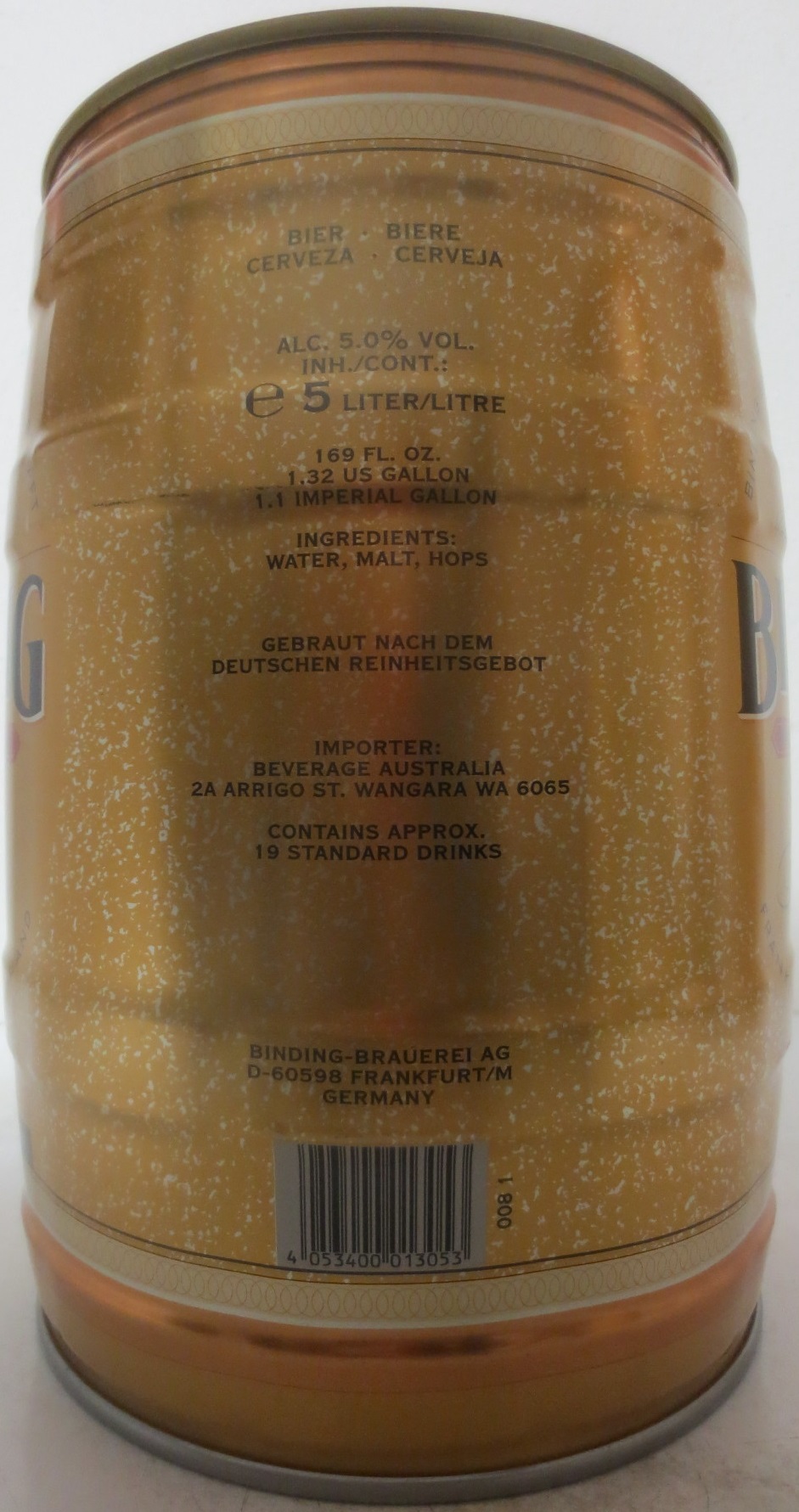 BINDING Millenium JUBILÄUMS PILSENER (5L) Nr.1 