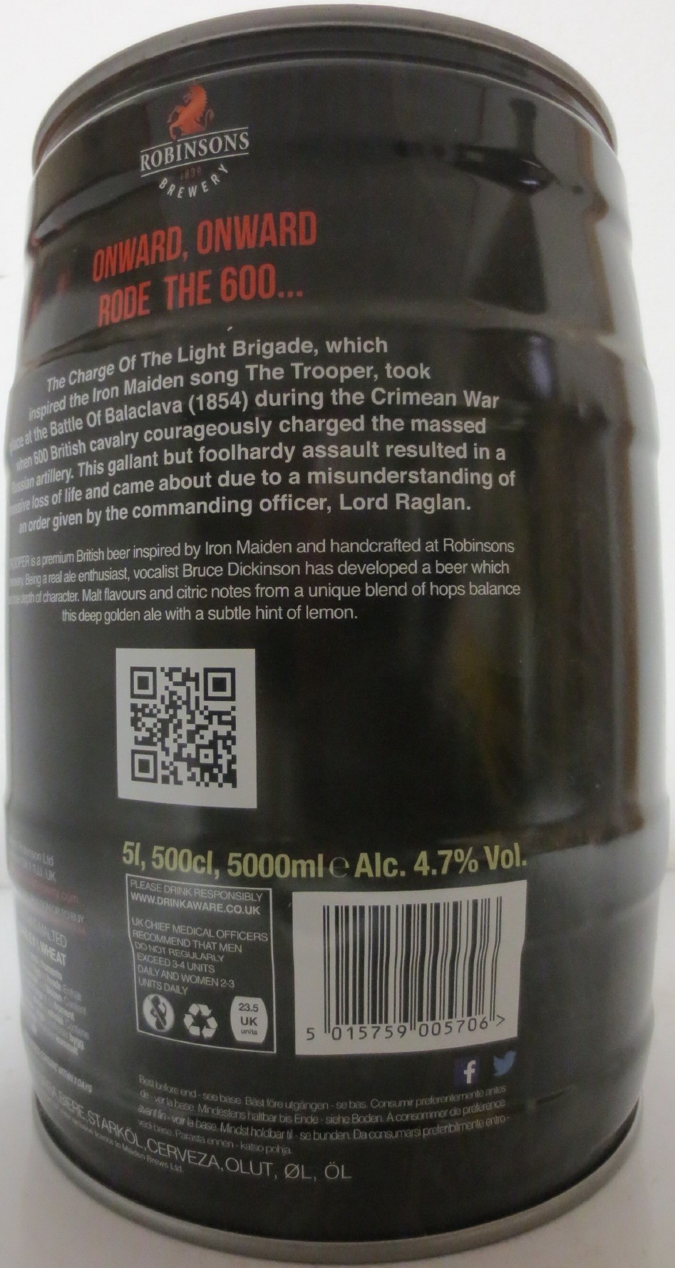 IRON MAIDEN ROBINSONS TROOPER ROBINSONS BREWERY (5L) Nr.1 